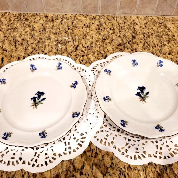 Bareuther Plates Set Of 2 Bavaria US Zone 1946 - 1949 Germany Blue Floral Gold - Picture 3 of 4
